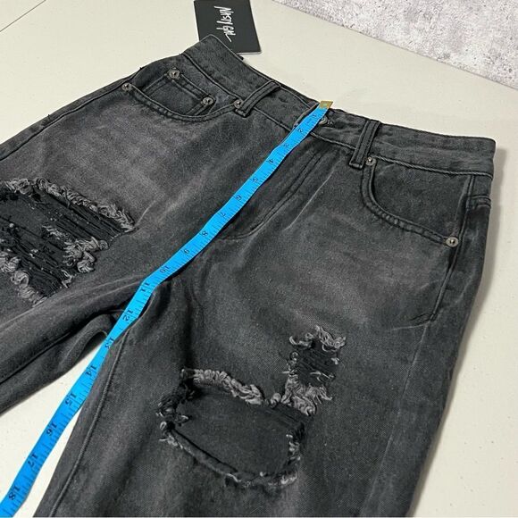 🚨 🆕 Nasty Gal Peek in Distressed Mom Jeans Washed Black | destroyed denim - Picture 8 of 9